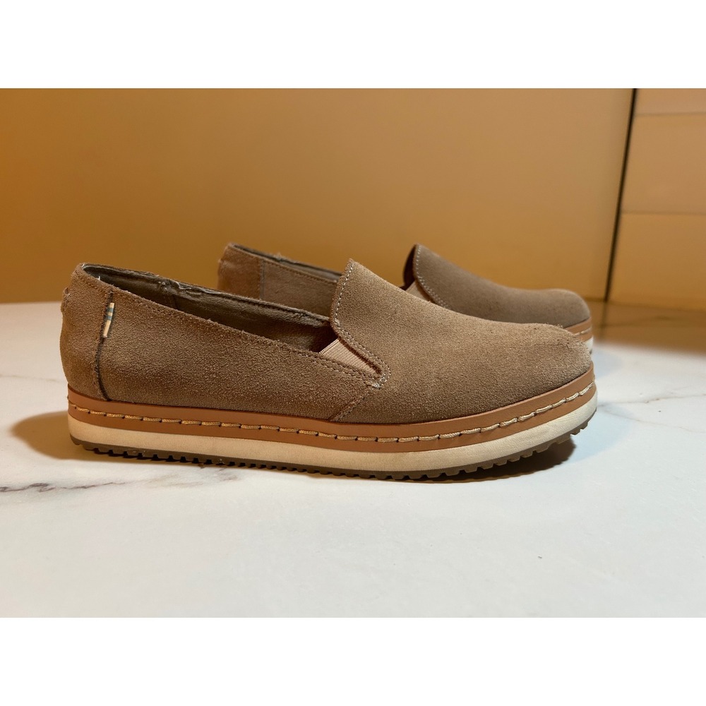 TOMS Alpargata Cupsole Taupe Brown Suede Slip On Platform Shoes 8.5 10014284
